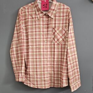 NWOT NO brand Classic Plaid Button-Down Shirt Sz LARGE PTP23